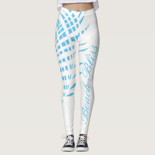 Leggings Le Sky Blue White Palm Tree Leaf Beach Bliss Cool