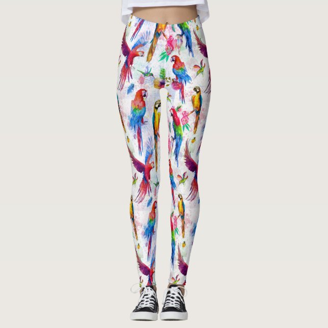 Leggings Le style d'aquarelle Parrots 2 (Devant)