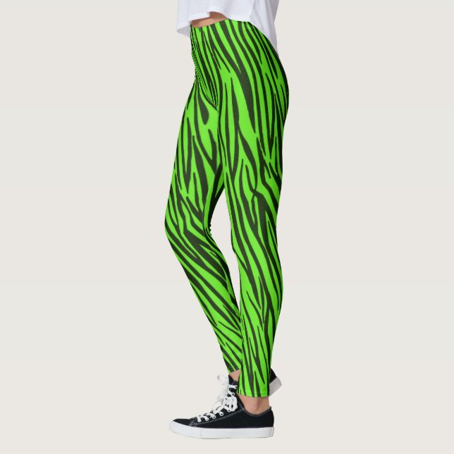 Leggings Le zèbre vert barre le motif de poster de animal (Gauche)