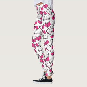 Leggings Lecteur de livre Auteur de bibliothèque rose Motif