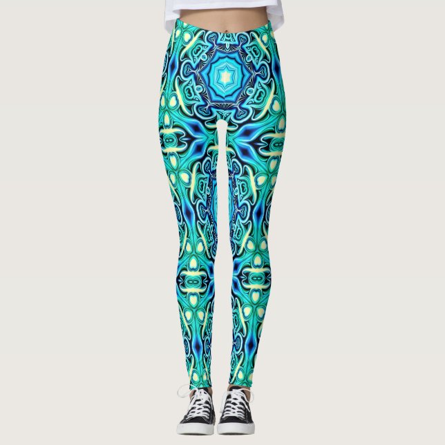 Leggings Légendes à motifs bleu vert (Devant)