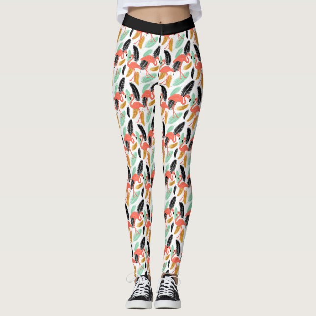 Leggings Légendes à motifs flamants tropicaux branchés (Devant)