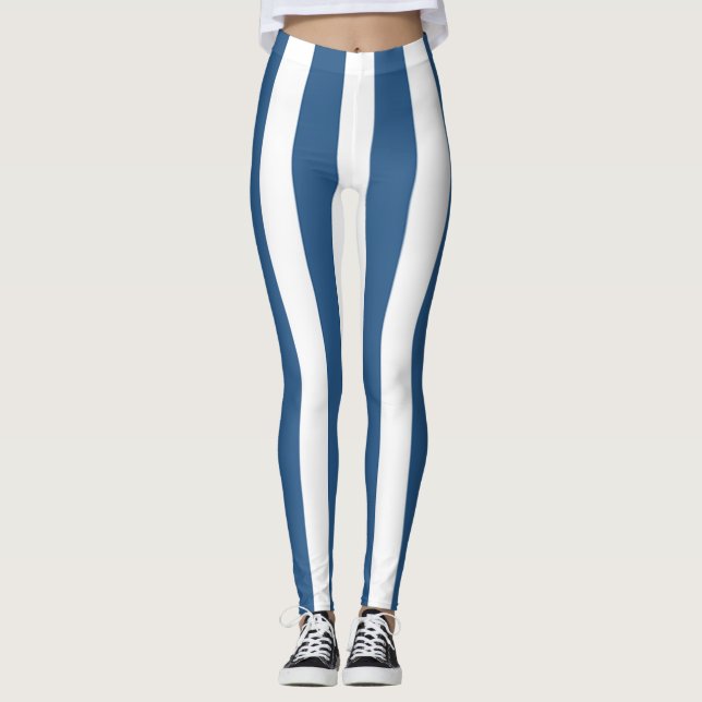 Leggings Légendes à rayures turquoises et blanches modernes (Devant)