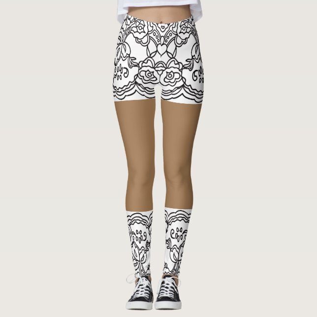 Leggings Légendes beiges-XS-XL de la dentelle de jupe (Devant)