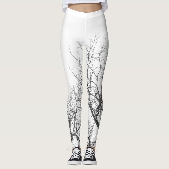 Leggings Légendes blanches avec branches d'arbres. (Devant)