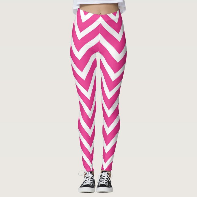 Leggings Légendes Chevron roses et blanches (Devant)