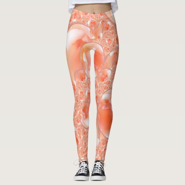 Leggings Légendes dans un design pêche et crème fleuri (Devant)