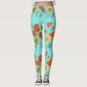 Leggings Légendes d'aquarelle d'orange et de pavot d'eau