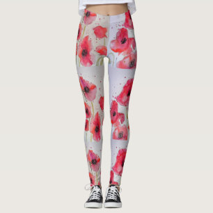 Leggings Légendes d'aquarelle florale de pavot rouge
