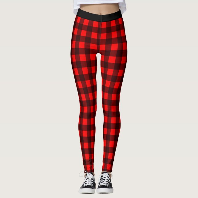 Leggings Légendes de Buffalo Plaid rouge et noir (Devant)