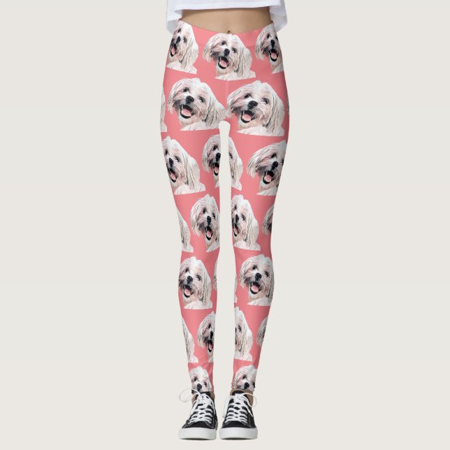 Leggings Légendes de chien maltais peint mignonne (Devant)