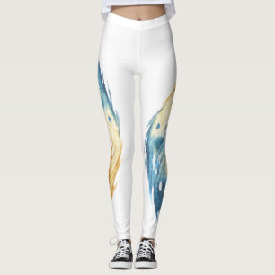 Leggings Légendes de conception en plumes bleues asymétri