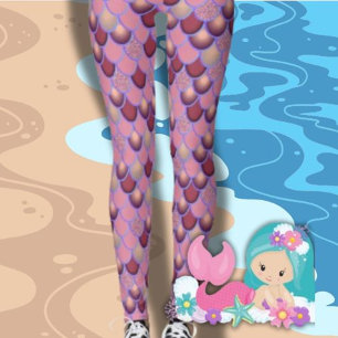 Leggings Légendes de la mer de sirène rouge violet des éche