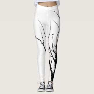 Leggings Légendes de l'arbre d'automne noir sur blanc
