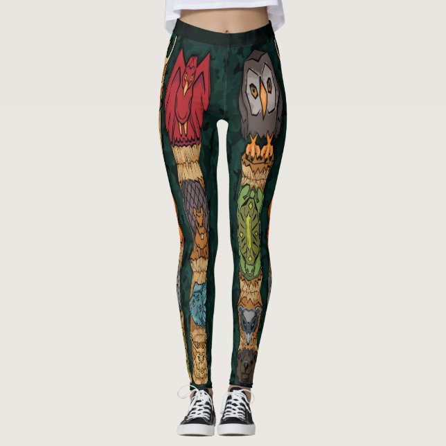 Leggings Légendes de mâts de totem animal - Arrière - plan  (Devant)