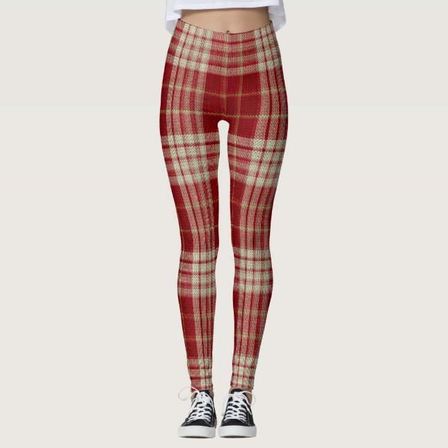 Leggings Légendes de Noël en plaid rouge (Devant)