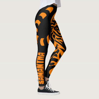 Leggings Légendes de nom personnalisé noir et orange du tig