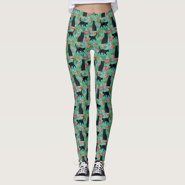 Leggings Légendes d'imprimerie de Black Cat Hawaiian (Devant)