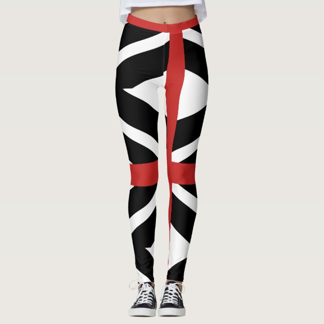 Leggings Légendes en noir, blanc et rouge. (Devant)