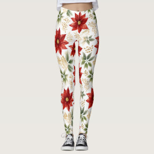Leggings Légendes florales de fleurs rouges Poinsettia