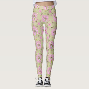 Leggings Légendes florales roses et vertes nostalgiques