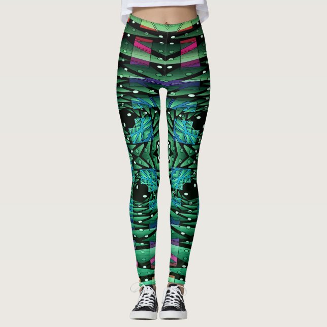 Leggings Légendes futuristes de Kaleidoscope Vert (Devant)