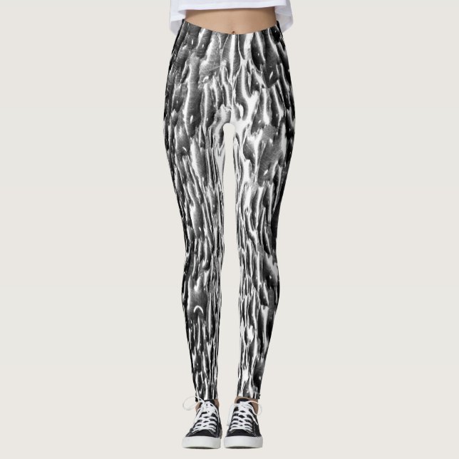 Leggings Légendes métalliques d'argent humide, uniques (Devant)