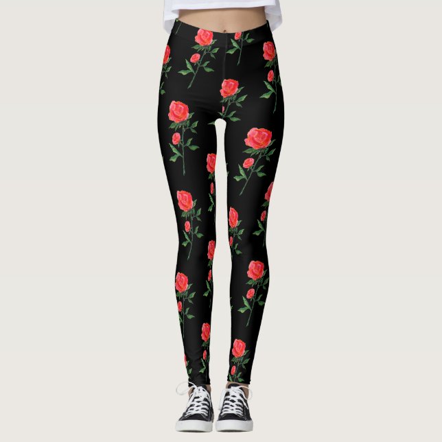 Leggings Légendes Motifs d'aquarelle Red Roses (Devant)