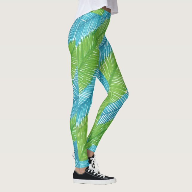 Leggings Légendes Motifs Feuilles de Palme Vert et Bleu (Droite)