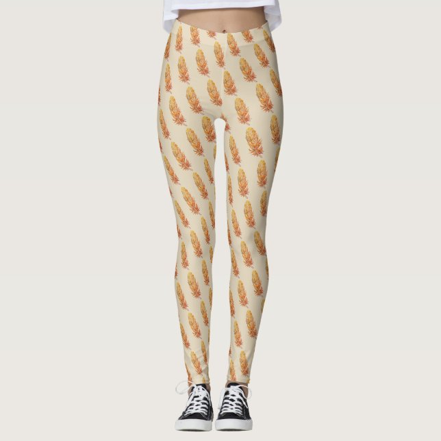 Leggings Légendes personnalisées en plumes d'or (Devant)