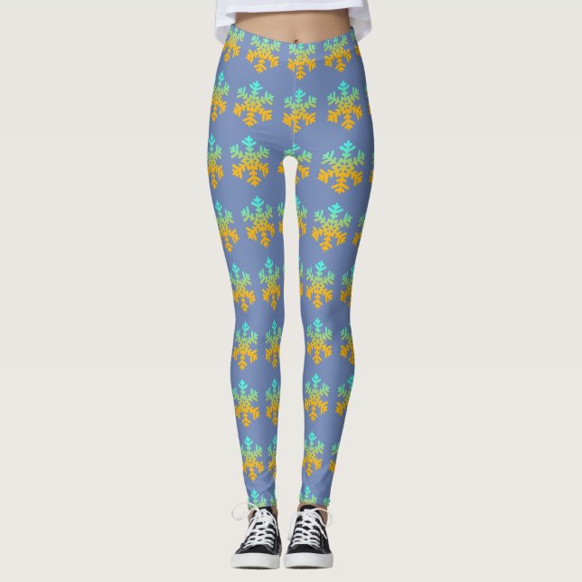 Leggings Légendes personnalisées Snowflakes Blue (Devant)