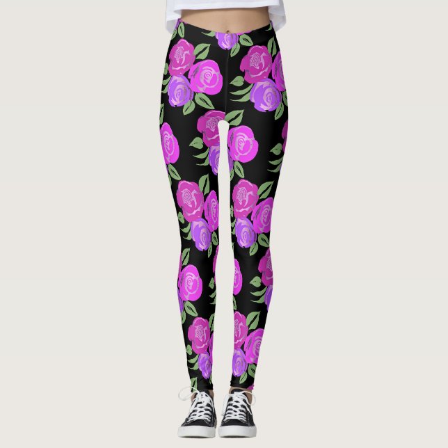 Leggings Légendes Roses roses et violettes (Devant)