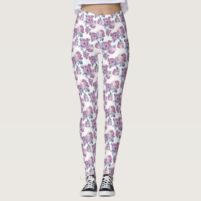 Leggings Légères Jambes de fleurs violettes (Devant)