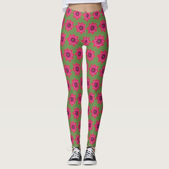 Leggings Léggations de mandala aux fleurs rouges (Devant)