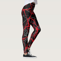 Leggings, design abstrait noir, gris, rouge