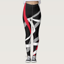 Leggings, design abstrait, noir, gris, rouge, blan