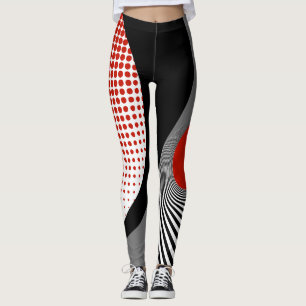 Leggings Leggings, design abstrait, noir, gris, rouge, blan