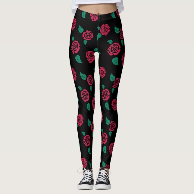 Leggings Leggins con patrón estampado de rosas rojas (Devant)