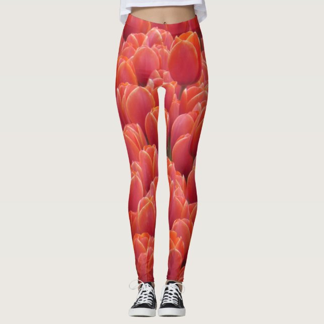 Leggings Legs de champ de tulipes rouges (Devant)