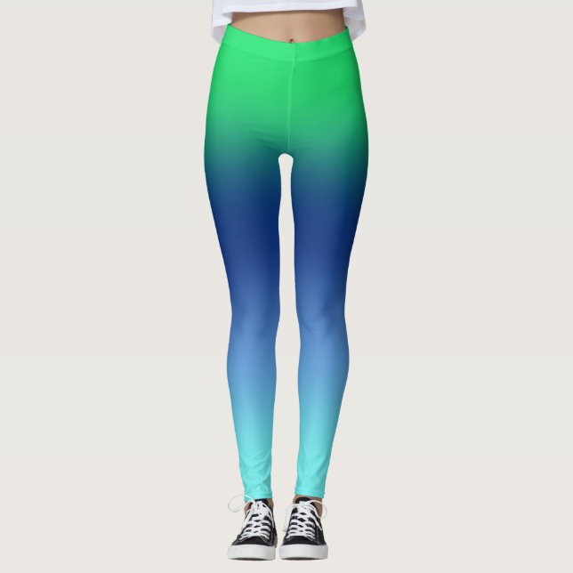 Leggings Legs de dégradé d'aqua de la Marine verte (Devant)