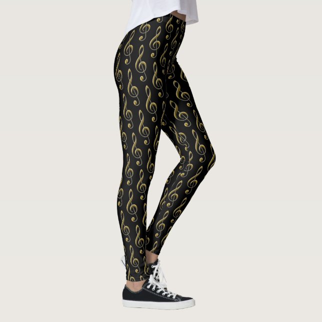 Leggings Legs musicaux Black Metallic Gold Treble Clef (Droite)