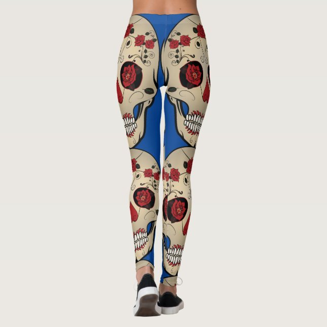 Leggings Légumineuses à crâne de sucre - Rose Design crâne  (Dos)