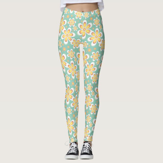 Leggings légumineuses à fleurs à motif jaune (Devant)