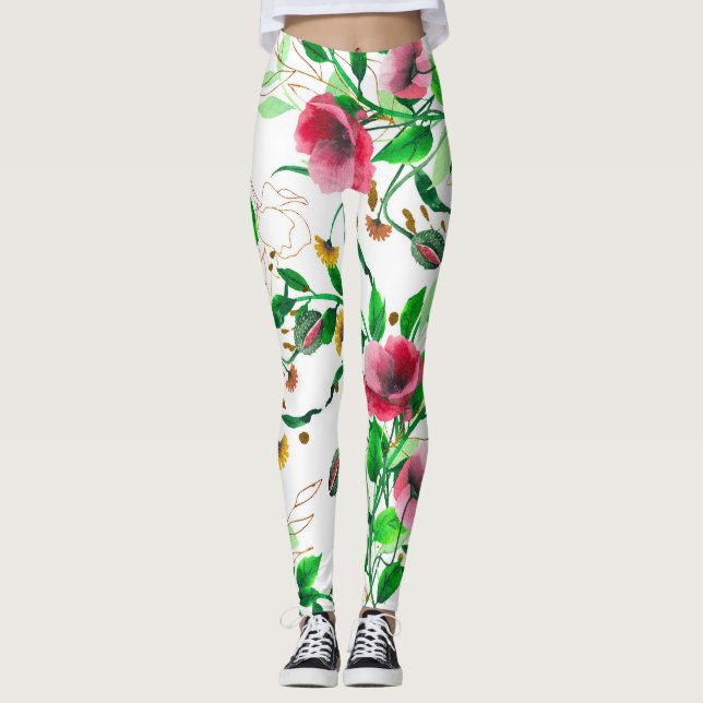 Leggings légumineuses à fleurs roses aquarelles (Devant)
