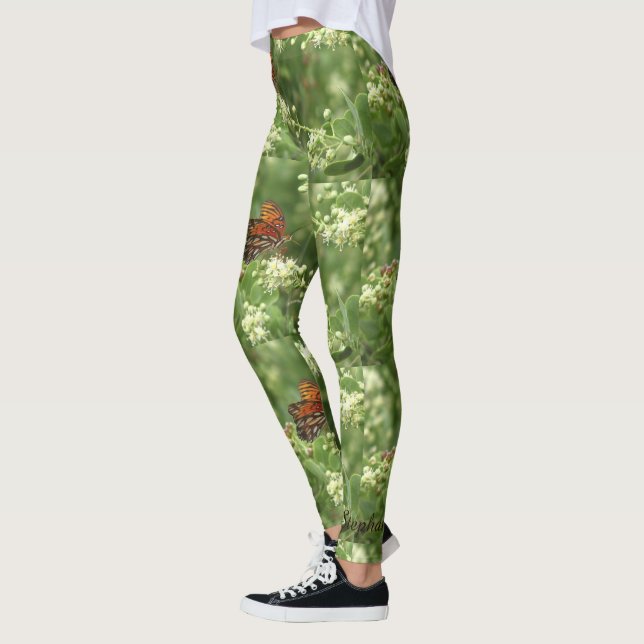 Leggings Légumineuses à papillons orange avec nom personnal (Gauche)
