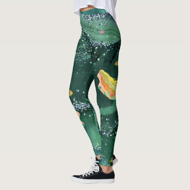 Leggings Légumineuses avec sirènes et eau de mer verte (Gauche)
