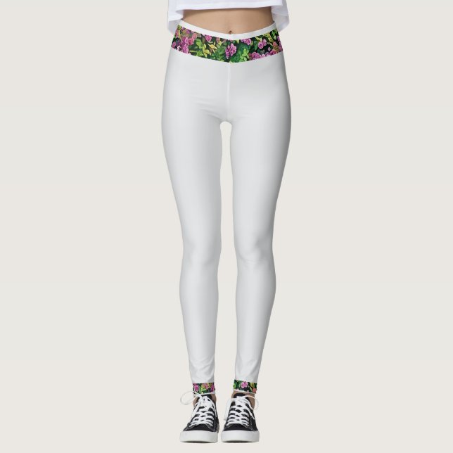 Leggings Légumineuses blanches à motifs floraux roses (Devant)