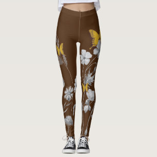 Leggings Légumineuses Brown à fleurs et papillons