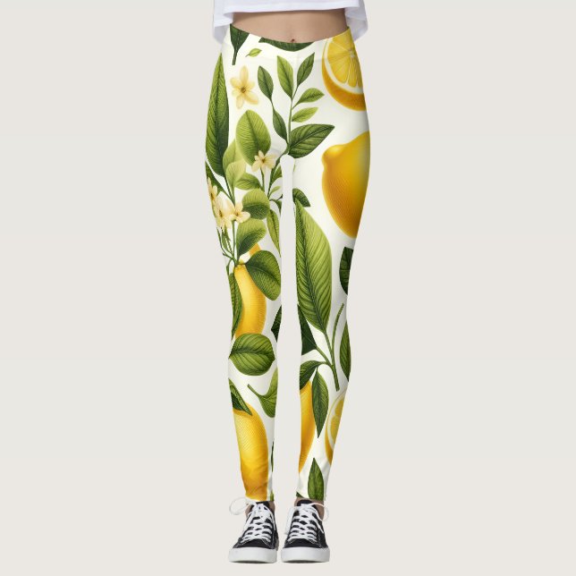 Leggings Légumineuses - Citrons, Feuilles verts, Fleurs (Devant)