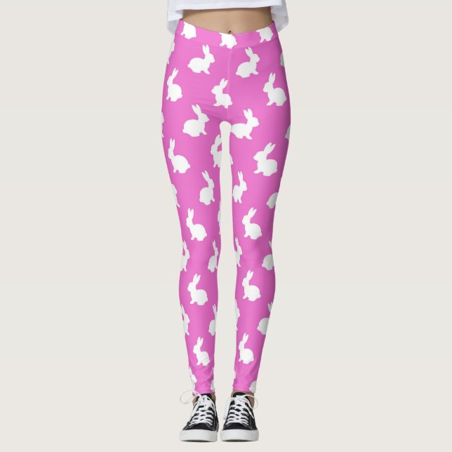 Leggings Légumineuses de lapin rose et blanc (Devant)